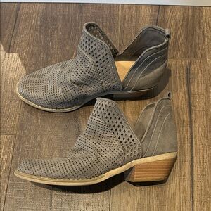 Gray Perforated Ankle Boots